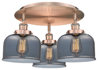 Bell-3 Light 20" Flush Mount-Antique Copper, Plated Smoke Glass Shade