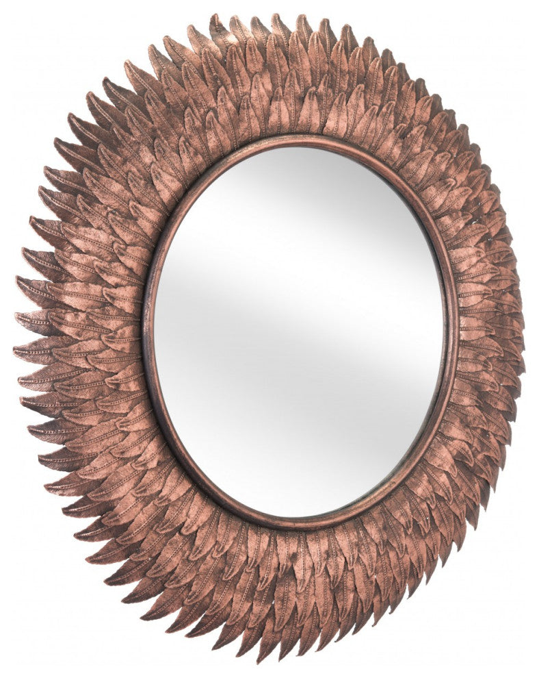 Bronze Leaf Round Mirror