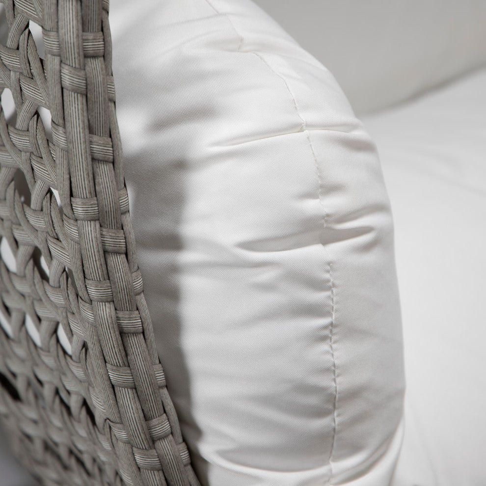 LeisureMod Mendoza Light Gray Wicker Hanging Double Egg Swing Chair, White