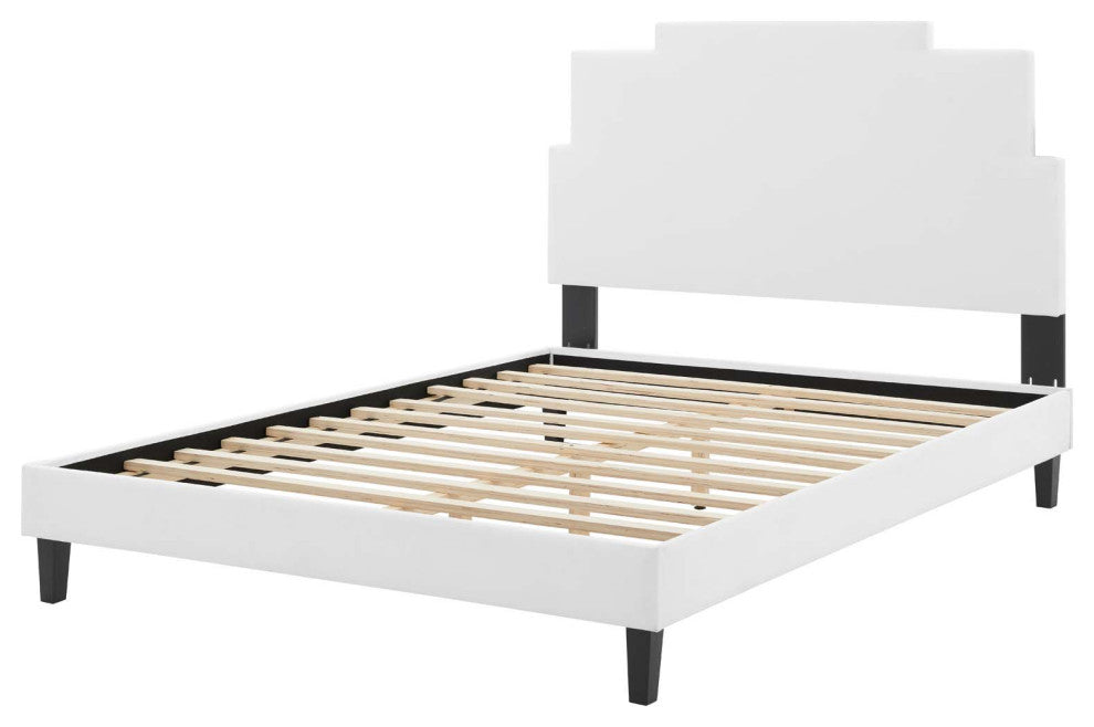 Platform Bed Frame, King Size, Velvet, White, Modern Contemporary, Bedroom