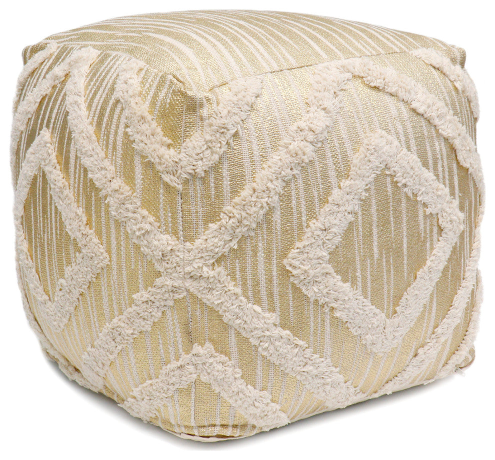 Pasargad Home Grandcanyon Cotton Pouf, Ivory