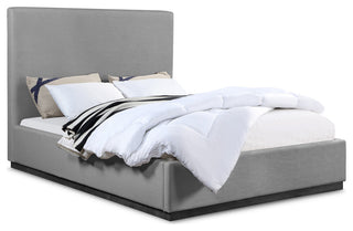 Alfie Linen Textured Fabric Upholstered Bed, Gray, Queen
