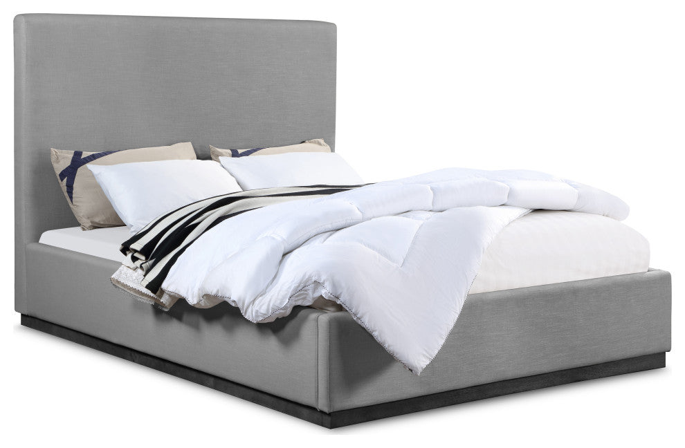 Alfie Linen Textured Fabric Upholstered Bed, Gray, Queen