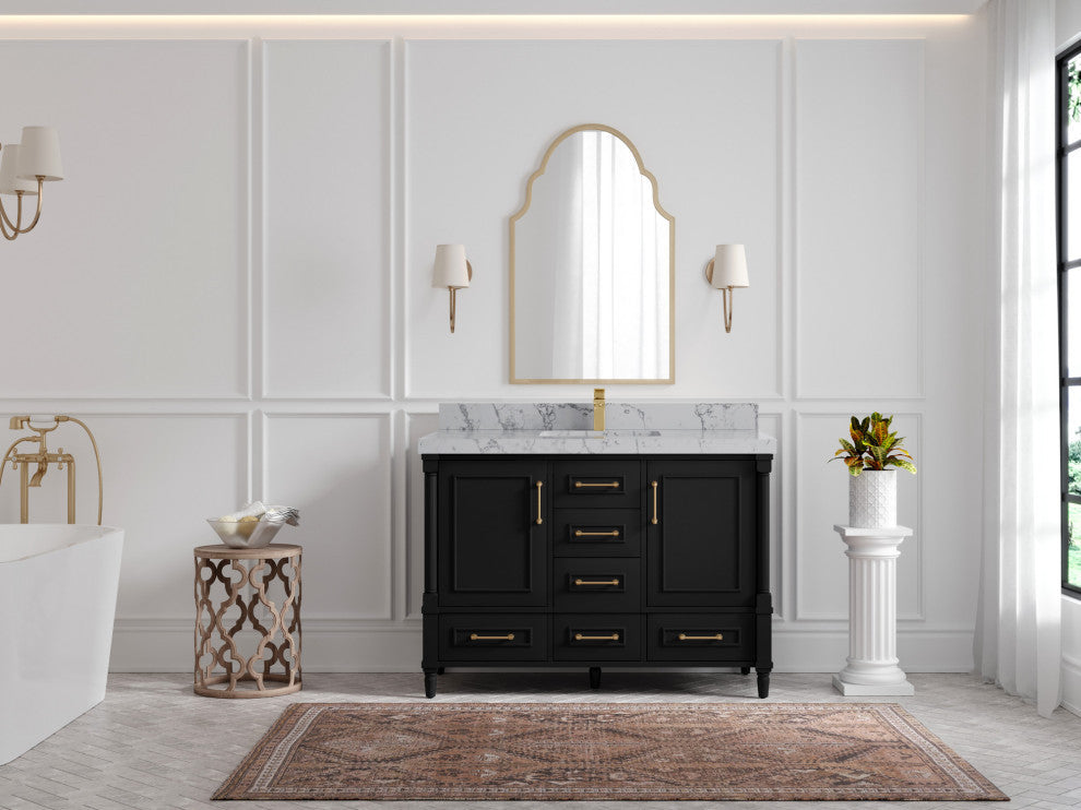 Aberdeen 48 Single Sink Bath Vanity in Black 2" Venatino Quartz
