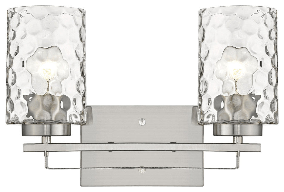 Silver Metal and Pebbled Glass Two Light Wall Sconce