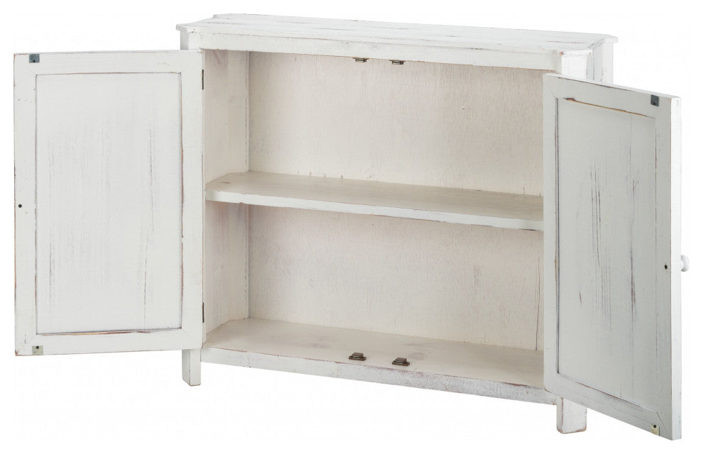 Distressed White Wooden Two Door Accent Cabinet