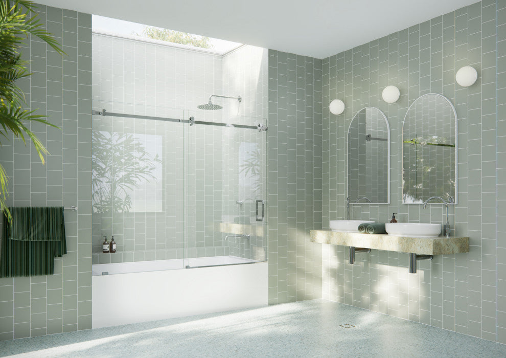 68-72"x60-Frameless Bath Tub Sliding Shower Door Square Hardware, Polished Chrome