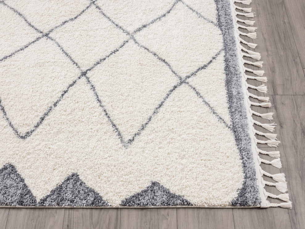 Abani Willow WIL170A Cream Moroccan Shag Grey Border Area Rug