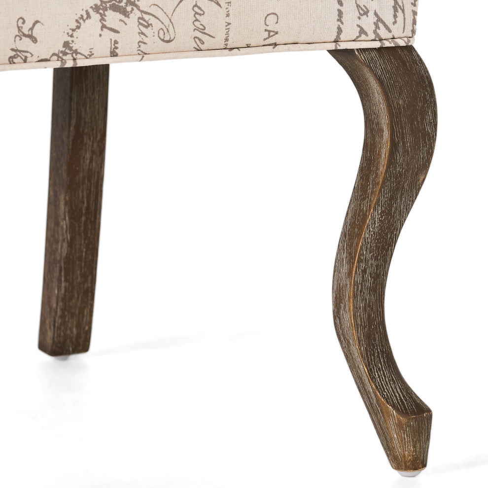 GDF Studio Crown Back French Script Beige Fabric Dining Chairs, Set of 2