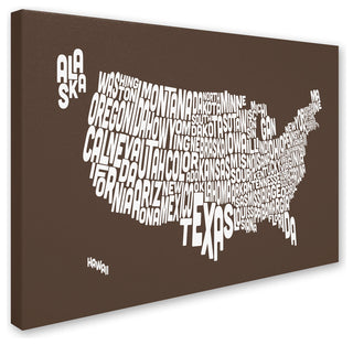 'USA States Text Map - Coffee' Canvas Art by Michael Tompsett