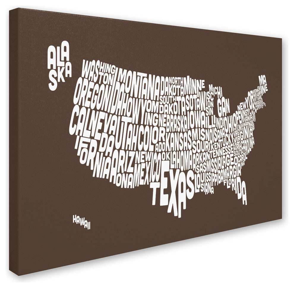 'USA States Text Map - Coffee' Canvas Art by Michael Tompsett