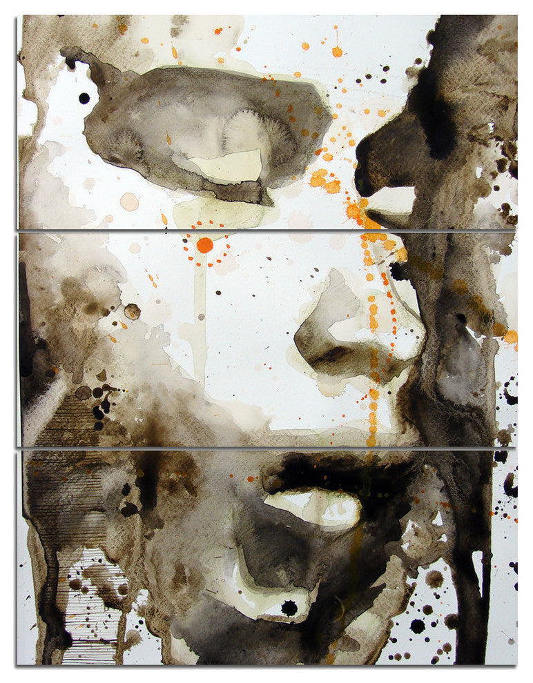 "Brown Illustrated Girl" Metal Wall Art, 3 Panels, 28"x36"