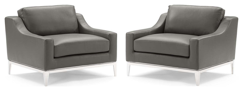 Armchair Accent Chair, Set of 2, Leather, Gray, Modern, Lounge Hospitality