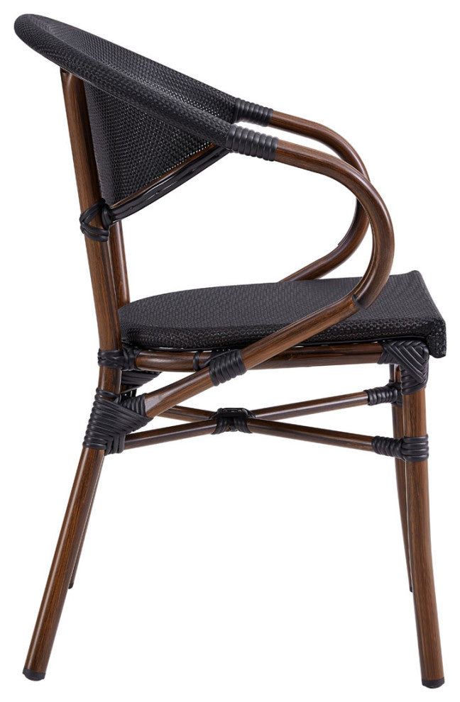 Jannie Stacking Arm Chair, Black Textylene Mesh With Brown Frame, Set of 2