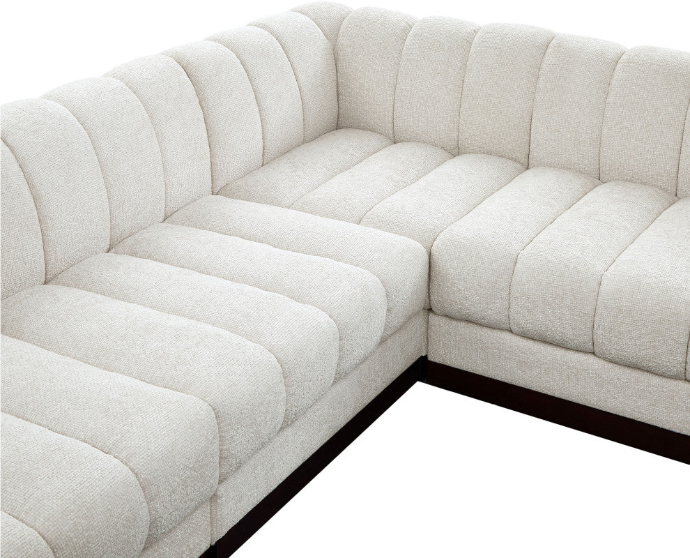Quinn Chenille Upholstered 5-Piece L-Shaped Modular Sectional, Cream