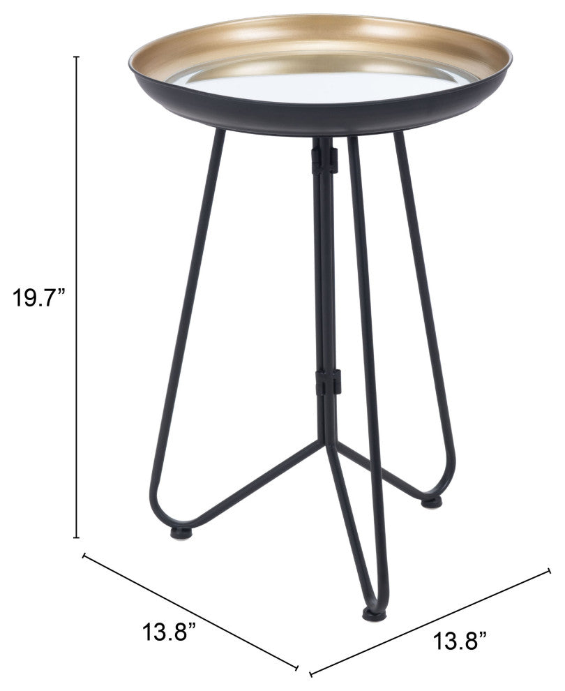 Sofa Side Table, Round, Glass, Steel Metal, Gold, Black, Lounge Hospitality