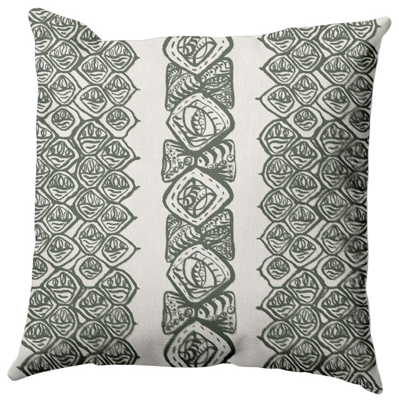 Central Comb Outdoor Pillow, Green, 18"x18"