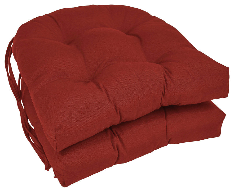 16" Solid Twill U-Shaped Tufted Chair Cushions, Set of 2, Ruby Red