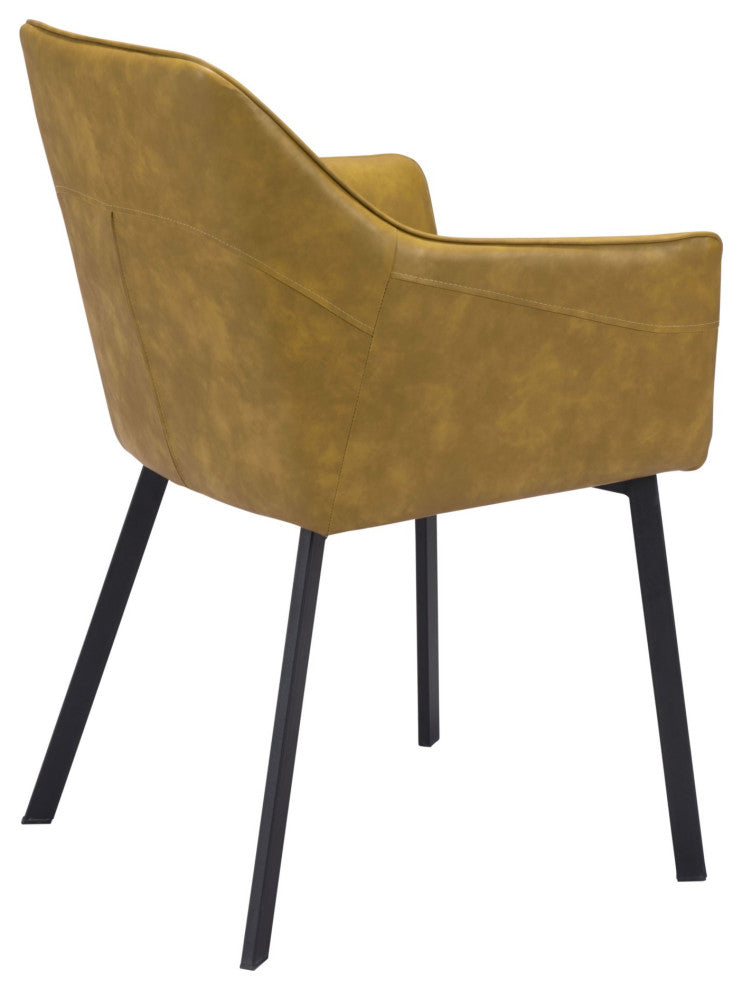 Dining Chair, Set of 2, Faux Vinyl Leather, Steel, Yellow, Black, Mid Century
