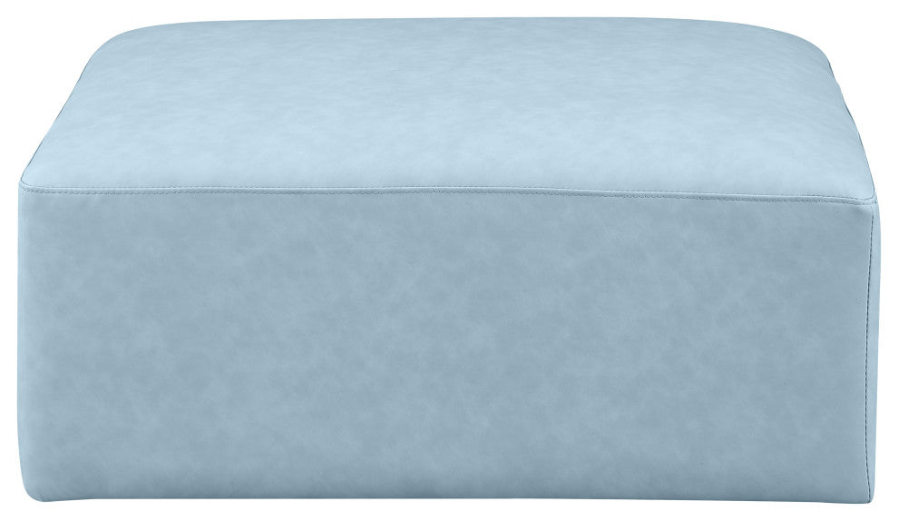 Cube Upholstered Modular Component, Light Blue, Vegan Leather, Ottoman