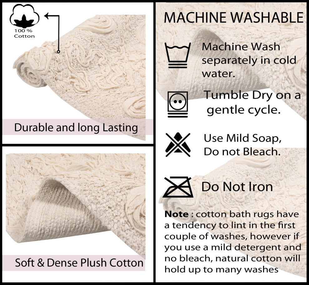 Modesto Bath Rug Bath Rug Set, Machine Wash, 24x40" Rectangle, Ivory