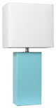 Elegant Designs Modern Leather Table Lamp With White Fabric Shade, Aqua