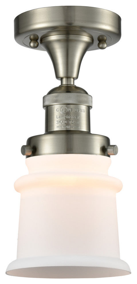 Small Canton 1-Light Semi-Flush Mount, Brushed Satin Nickel, Matte White