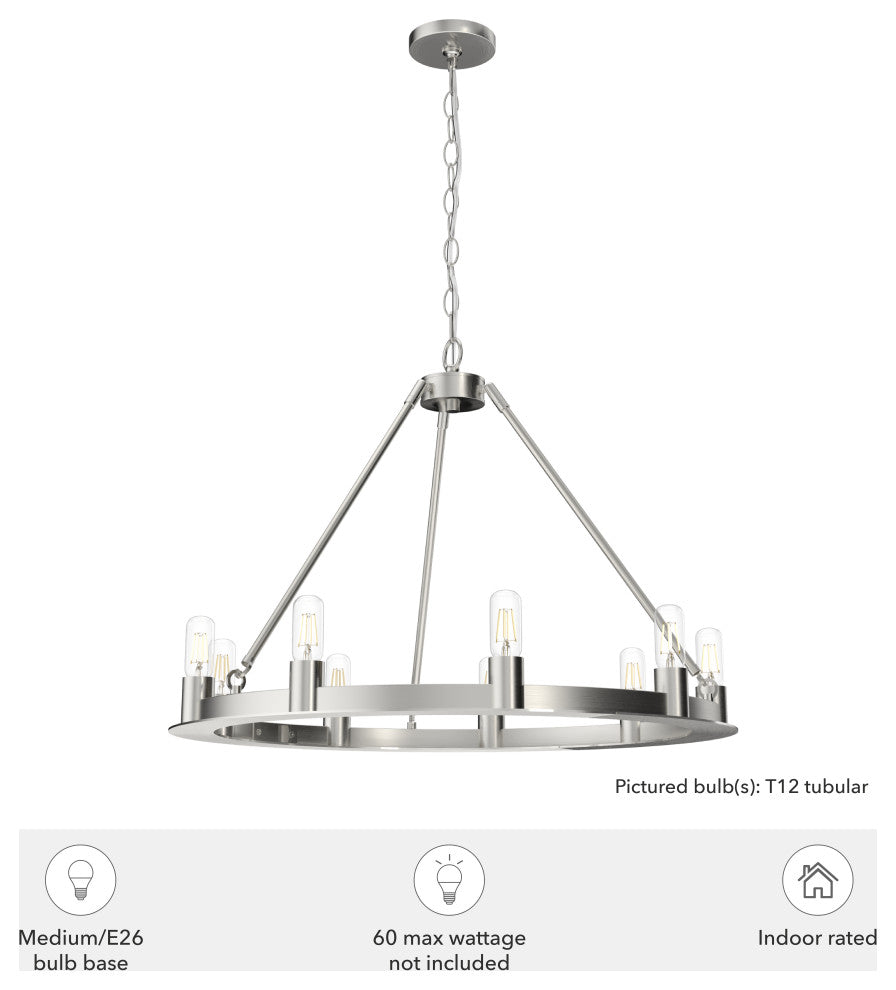 Hunter Saddlewood Brushed Nickel 8 Light Chandelier Ceiling