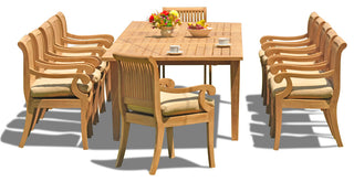 13-Piece Teak Set, 122" X-Large Rectangle Tbl, 12 Giva Chairs, Sunbrella Cushion