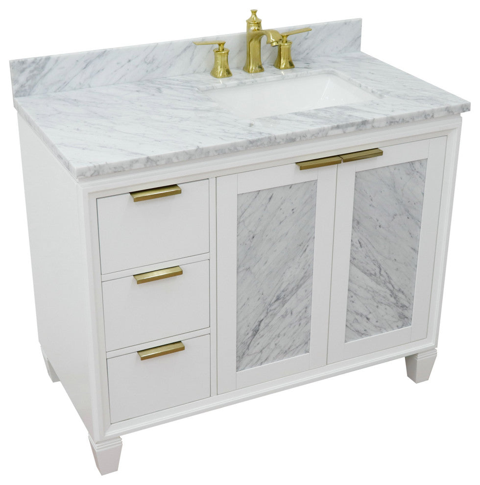 43" Single Vanity, White Finish With White Carrara