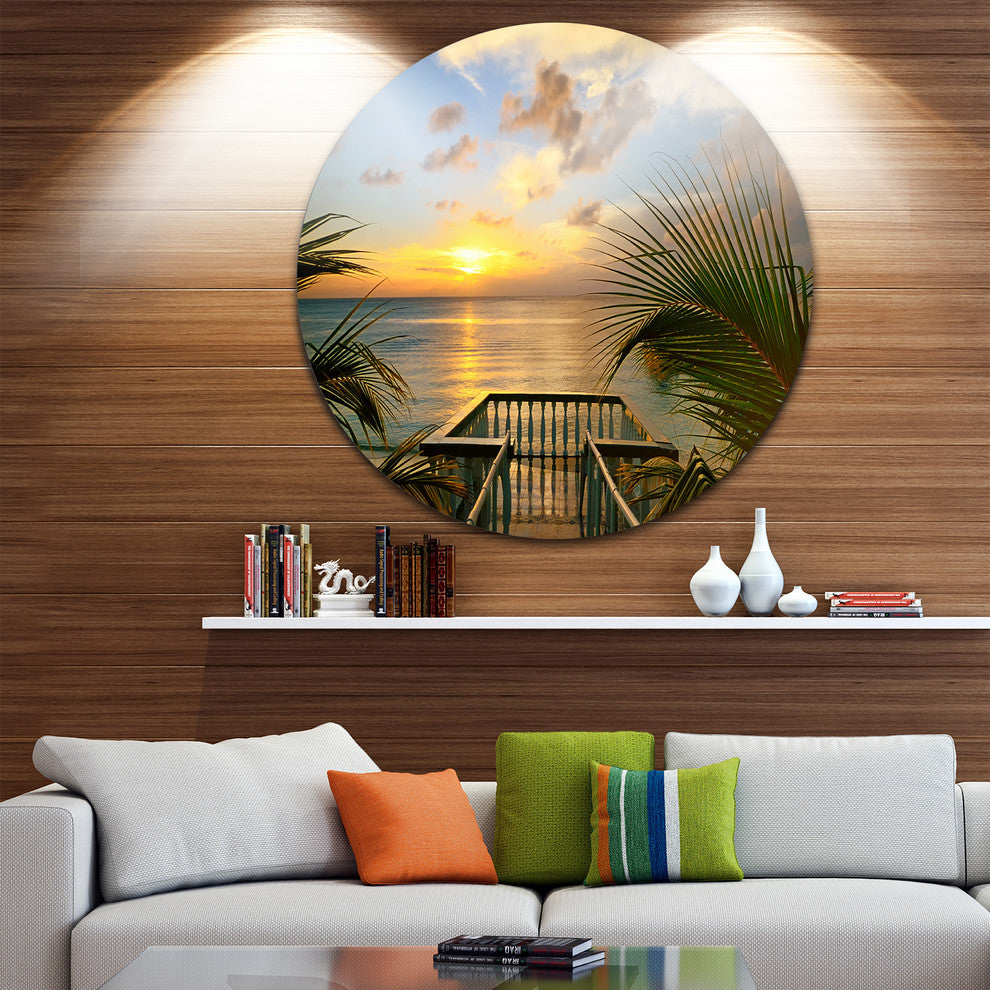 Sunset Sea View From Terrace, Photo Round Wall Art, 38"