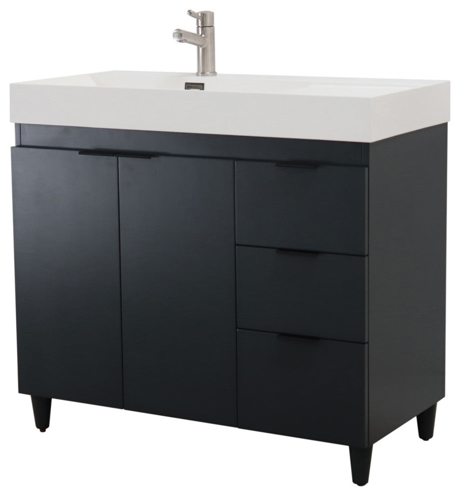 39" Single Sink Vanity, Dark Gray With White Composite Granite Sink Top