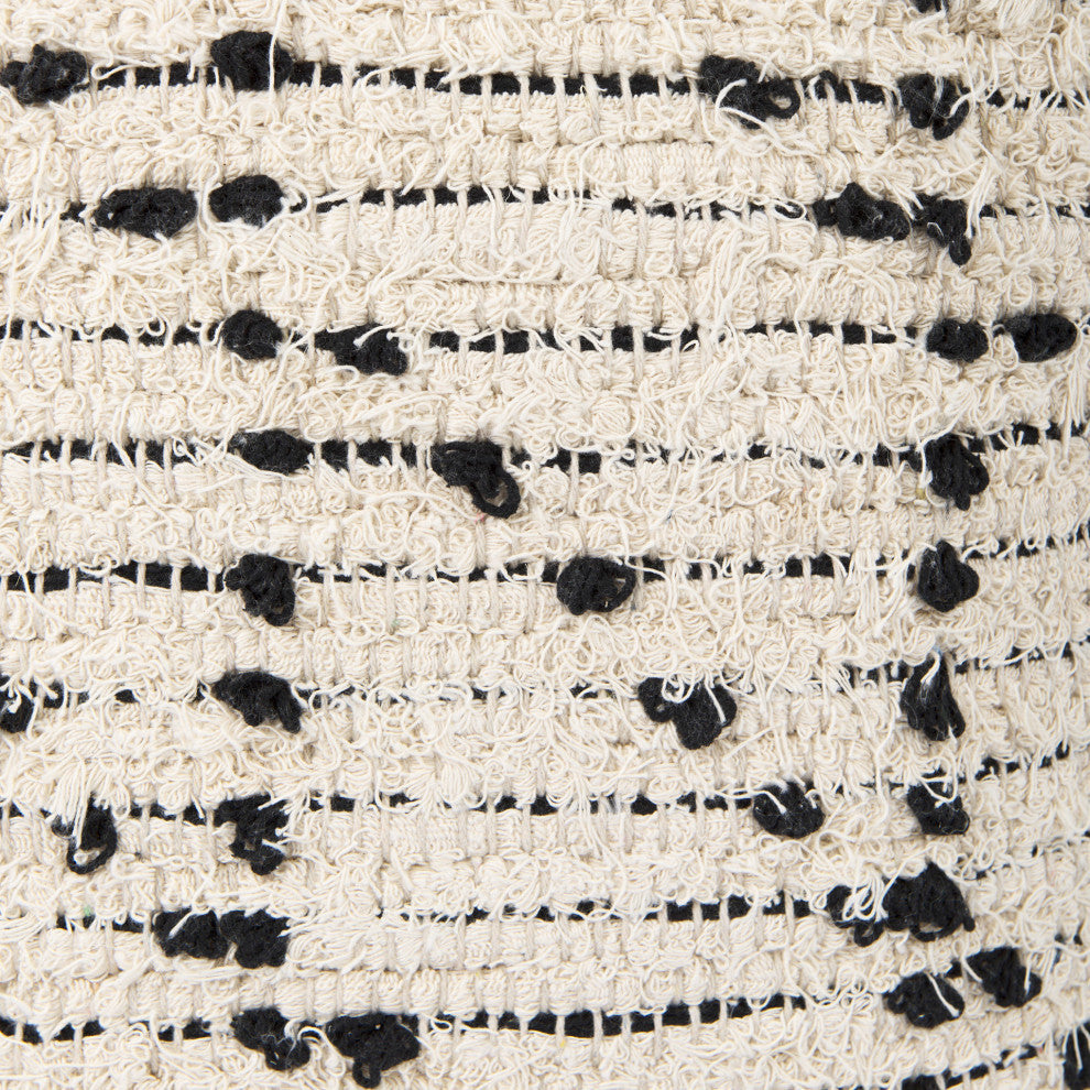 Aarohi 16.0Lx16.0Wx16.0H Cream/Black Cotton Patterned Pouf