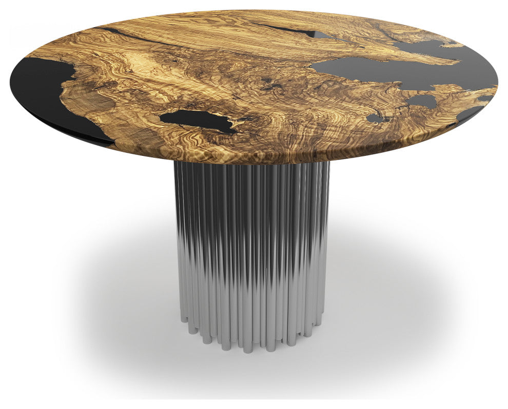 Hagno Round Dining Table, Chrome Base, 12 Seater
