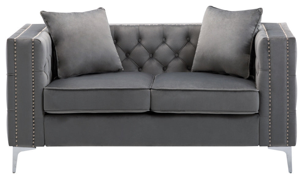 Lorreto Velvet Loveseat, Gray