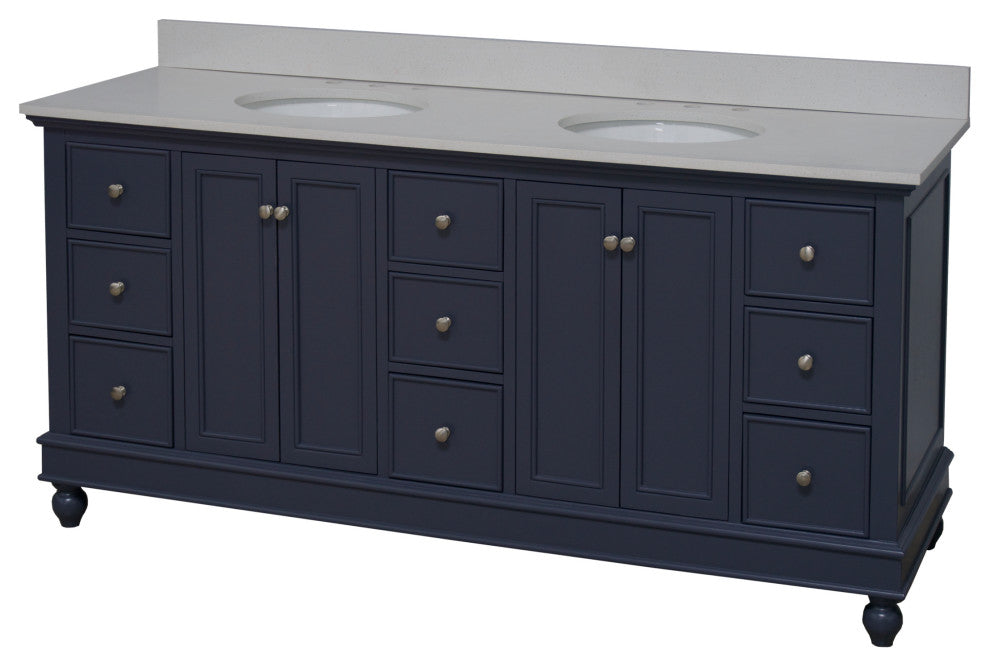 Bella 72" Double Bath Vanity, Base: Marine Gray, Top: Quartz