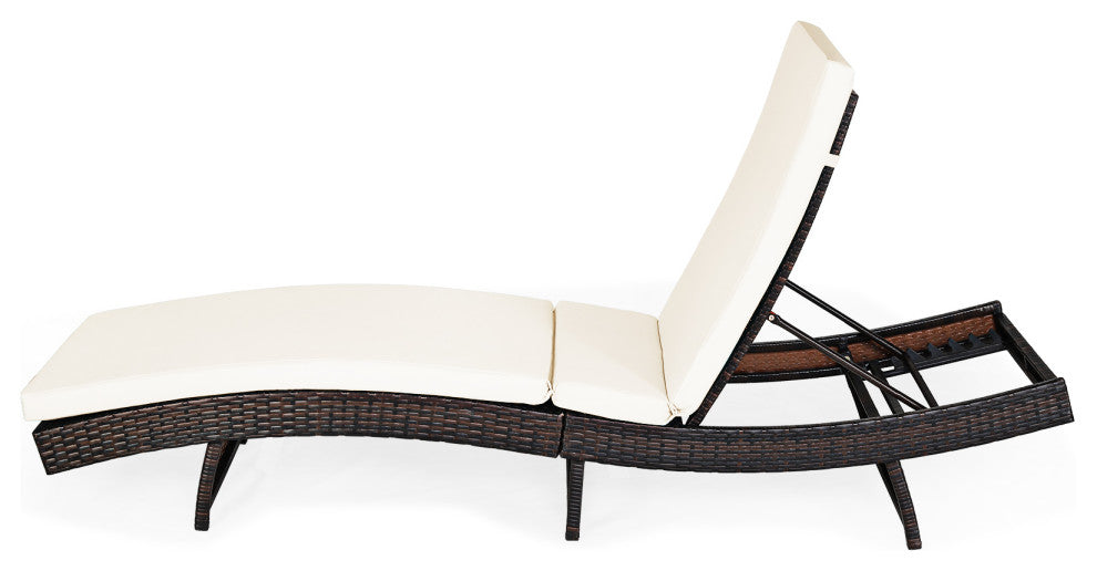 Costway Adjustable Pool Lounge Chair Outdoor Furniture PE Wicker W/Cushion