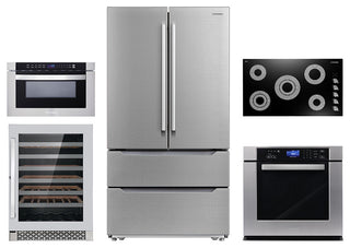 5PC, 36" Cooktop 24" Wine Cooler 30" Wall Oven 24" Microwave & Refrigerator