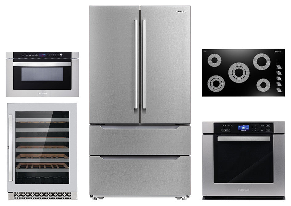 5PC, 36" Cooktop 24" Wine Cooler 30" Wall Oven 24" Microwave & Refrigerator