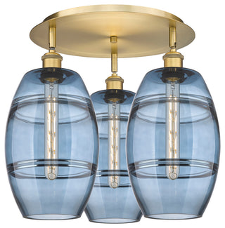 Ballston-Vaz 3-Light 20" Flush Mount, Brushed Brass, Princess Blue