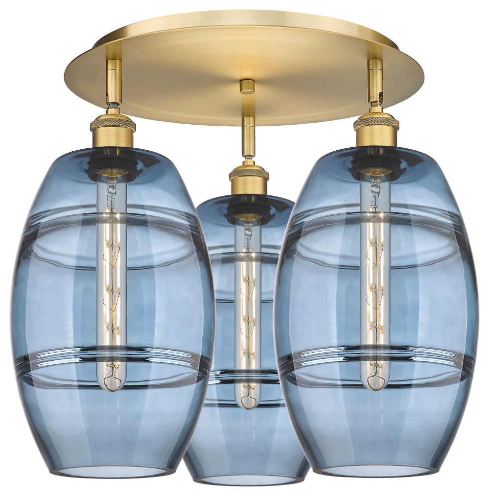 Ballston-Vaz 3-Light 20" Flush Mount, Brushed Brass, Princess Blue