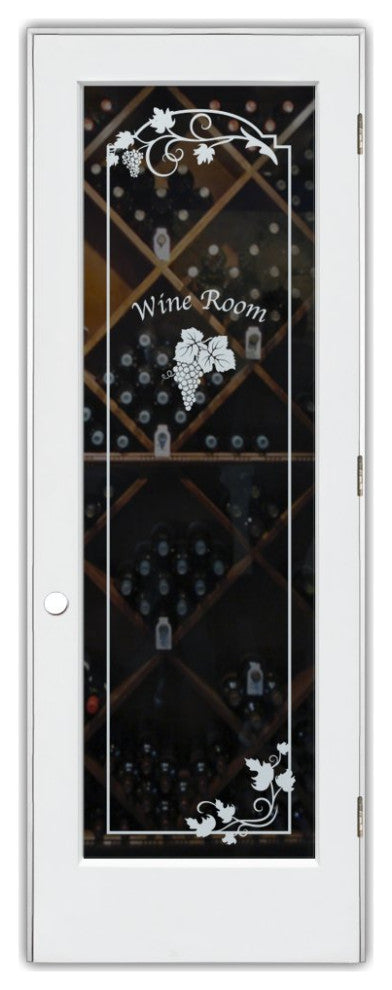 Wine Door - Grape Cluster Grape Ivy with Text - Primed - 30" x 84" - Knob on...