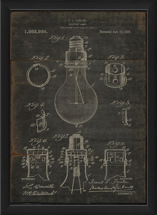Fowler Lamp Patent on Black Framed Print, Small