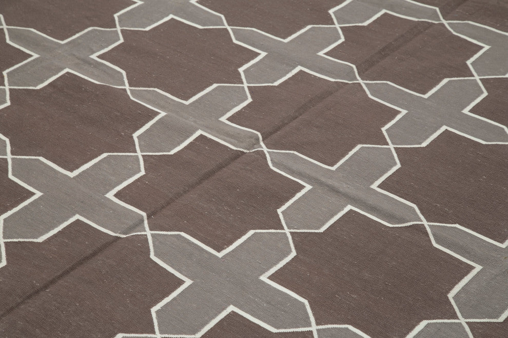 Rug N Carpet - Handmade Wool 8' 0'' x 9' 8'' Geometric Dhurrie Kilim Rug