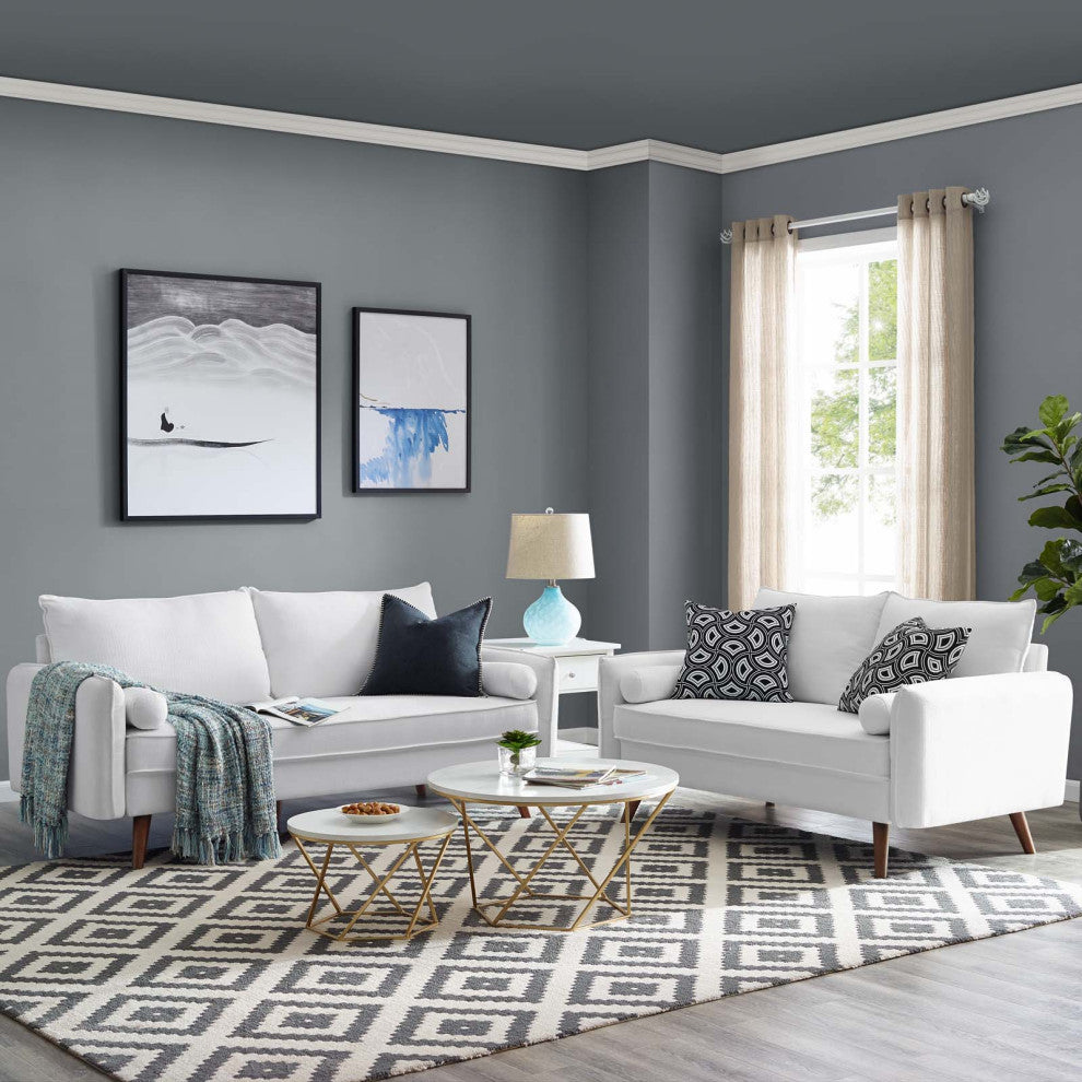Loveseat and Sofa Set, Fabric, White, Modern, Living Lounge Hotel Hospitality
