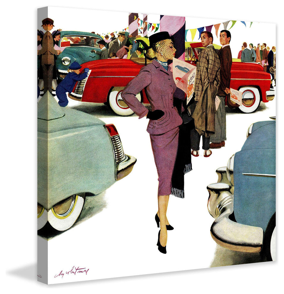 "Woman in Showroom" Painting Print on Canvas by M. Coburn Whitmore