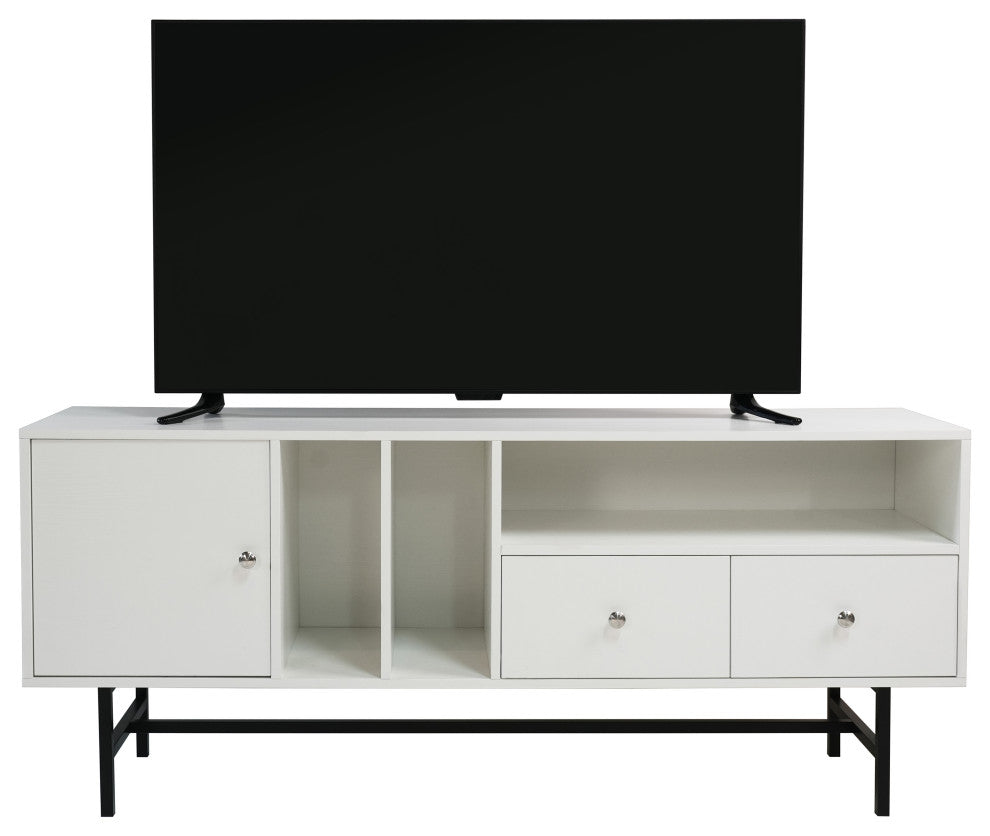 Rochester 2-Drawer 4-Shelf TV Stand Credenza with Iron Legs, White