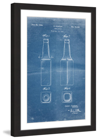"Beer Bottle 1933 Blueprint" Framed Painting Print