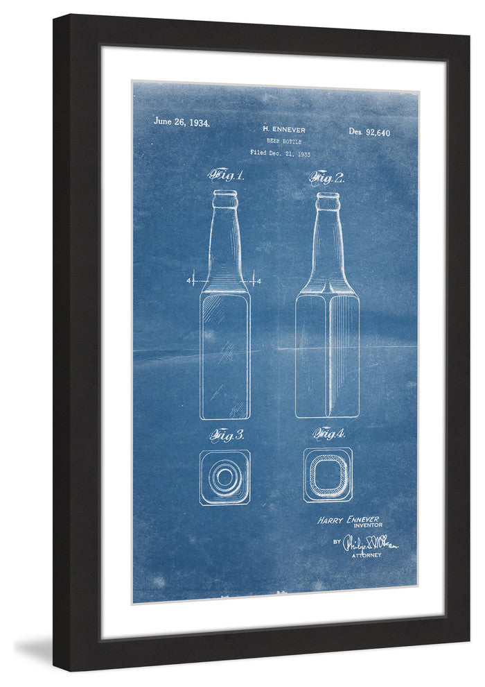 "Beer Bottle 1933 Blueprint" Framed Painting Print