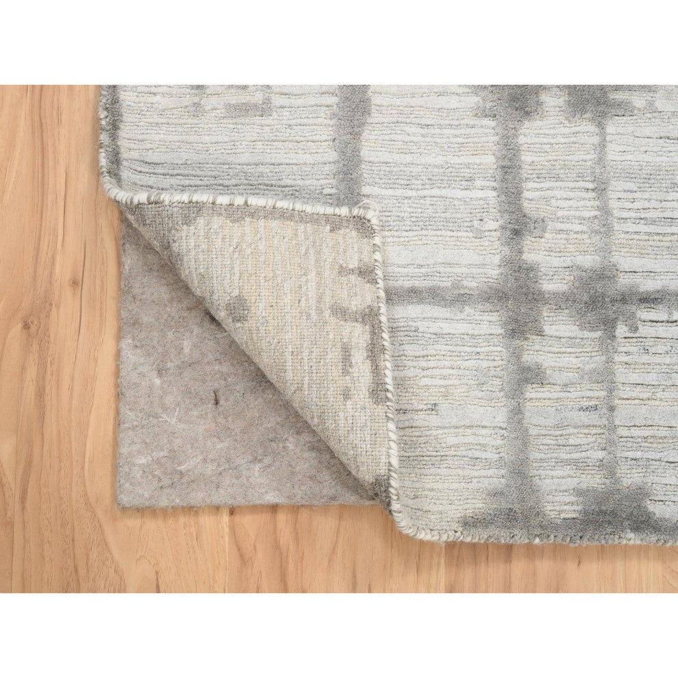 Ivory Hand Spun Undyed Natural Wool Modern Hand Knotted Mat Rug, 2'0"x3'1"